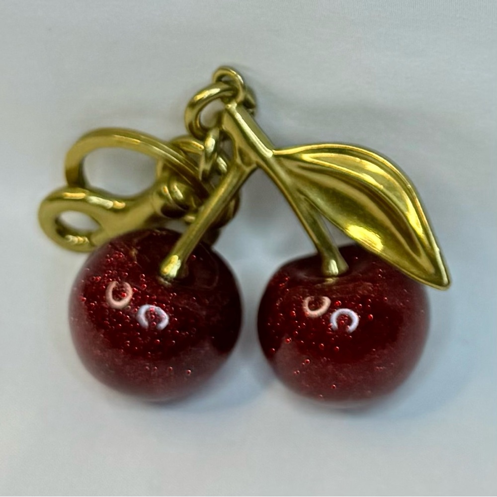 Cherry Bag Charm/Keychain with Brass/Gold Color Hardware Accents